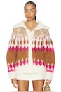 view 1 of 5 Italian Luxe Brushed Fair Isle Reversible Cardigan in Pink Combo