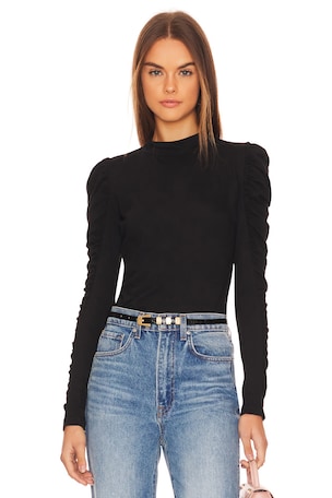 Shirred Sleeve Turtleneck Top Bobi