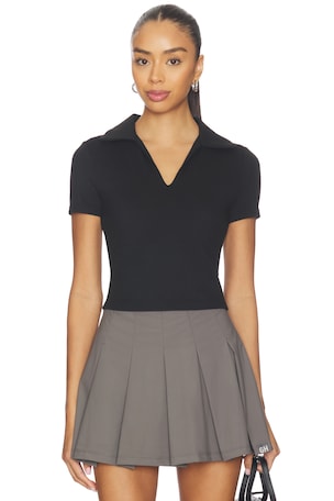 Preppy V-neck Polo Top Gold Hinge