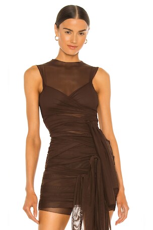 Brown Jersey Tie Top Kim Shui