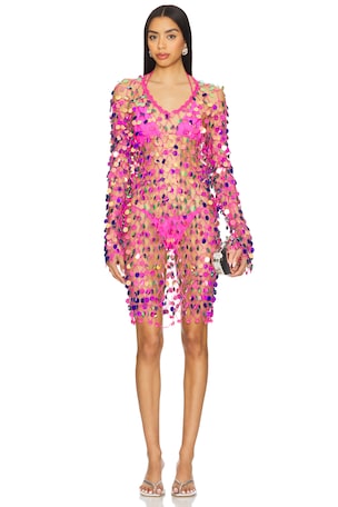 Sequin Crochet Mini Pullover Dress MILLY