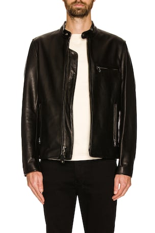 Waxed Natural Pebbled Cowhide Cafe Leather Jacket Schott