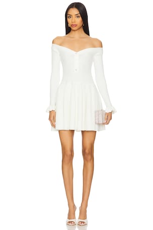 White Ribbed Knit Mini Dress self-portrait