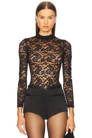 Lace Mock Neck Bodysuit Stems
