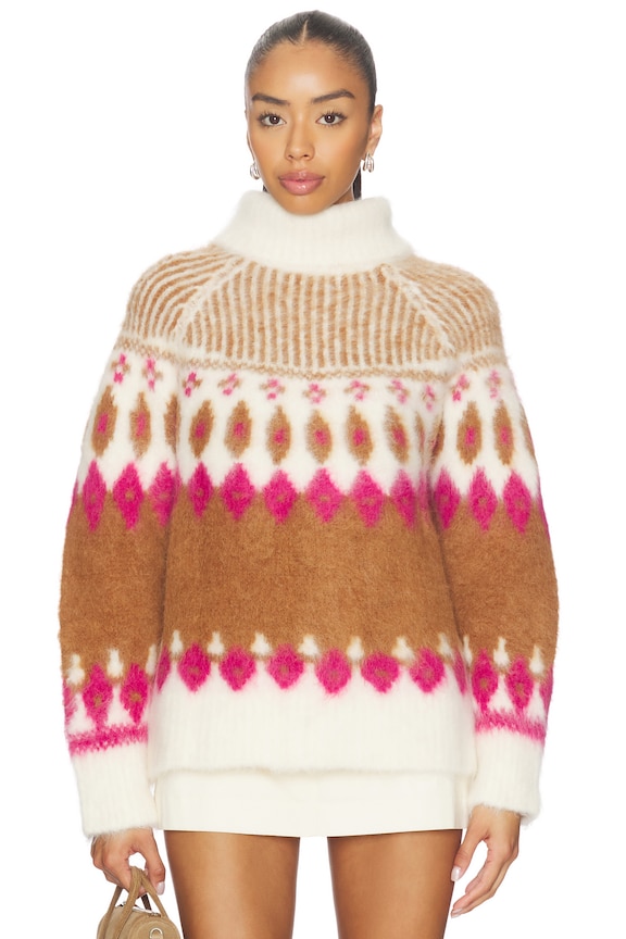 view 2 of 5 Italian Luxe Brushed Fair Isle Reversible Cardigan in Pink Combo