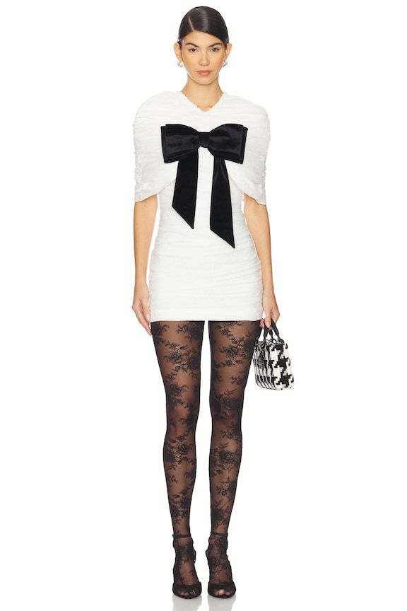 view 1 of 4 Lace Overlay Shoulder Dress Three-piece Set in White