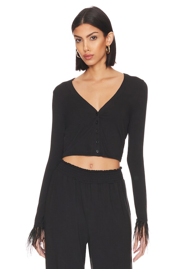 view 1 of 4 CÁRDIGAN FEATHER in Black & Black Feathers